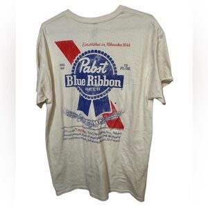 High End Retro Pabst Blue Ribbon Beer Cream Men’s M Relaxed T-Shirt MINT